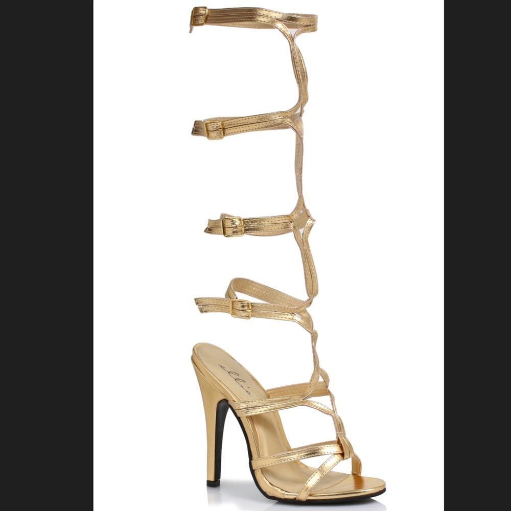 Gold Ellie brand knee high gladiator heel sandals